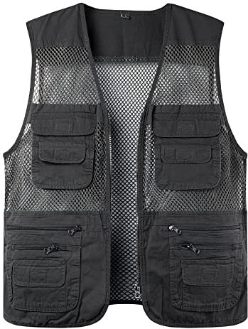 Oralidera Sommer Aermellose weste Herren Anglerweste Baumwolle Funktionsweste mit Vielen Taschen Journalist Fotoweste Leicht Wanderweste Trainingsweste Jagdweste Reisewesten Netzweste, Dunkelgrau, 3XL