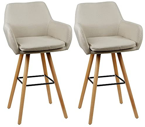 THINFAR Barhocker, Grant, Stoff, skandinavisches Design, Industrie-Barhocker mit Rückenlehne und Armlehnen, Barstuhl, bequem, ergonomisch (Beige, 2 Stück)