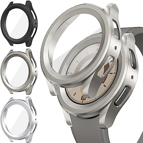 Neitra [3 Stück] Hülle für Samsung Galaxy Watch 5 Pro Schutzhülle mit Glass Displayschutzfolie, Hart PC Voller Körper Kratzfest Gehäuse Cover für Galaxy Watch 5Pro