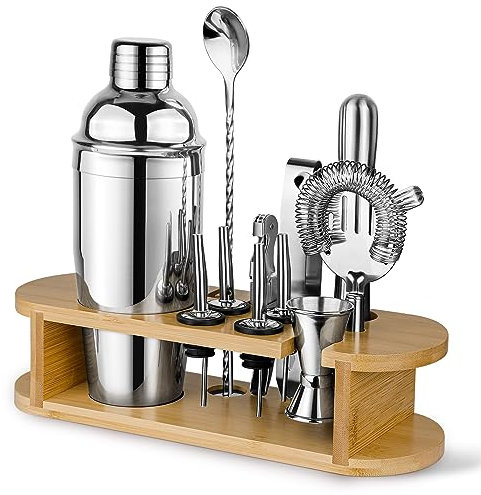 Set de Shaker à Cocktail avec Support, Set de Cocktail Professionnel en Acier Inoxydable, Set de Bar 12 Pièces pour Mélanger Les Boissons, Cadeaux pour Les Femmes et Les Hommes Amateurs de Cocktails
