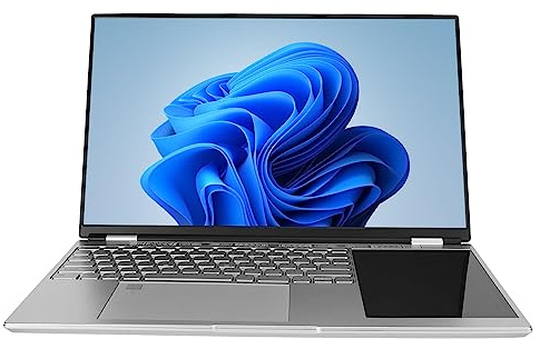 ASHATA Doppelbildschirm-Laptop 15,6 Zoll + 7 Zoll TP-Touchscreen, Windows 11-Notebook, 16 GB, 128 GB-1 TB SSD, für N5015 Quad- (2,0 Bis 2,9 GHz), WLAN, BT4.2, (16 GB + 1