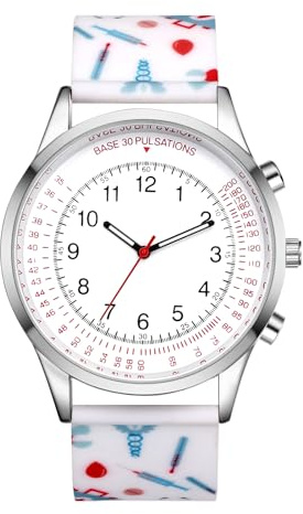 Silverora Schwesteruhren Krankenschwester Uhren Silikon: 3ATM Wasserdicht Analog Quarz Armbanduhren Pulsuhr Gut ablesbares Uhr mit Silikonarmband Geschenke für Arzt Schwester Pfleger