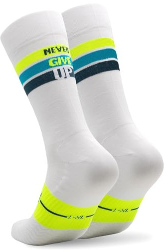 NORTEI Fahrradsocken, Lange Radsocken, MTB, Triathlon, Laufen, Atmungsfähig, Gepolstert, Sportsocken für Radfahren für Herren und Frauen (DE/NL/SE/PL, Alphanumerisch, L, XL, Regular, Regular, Weiß)
