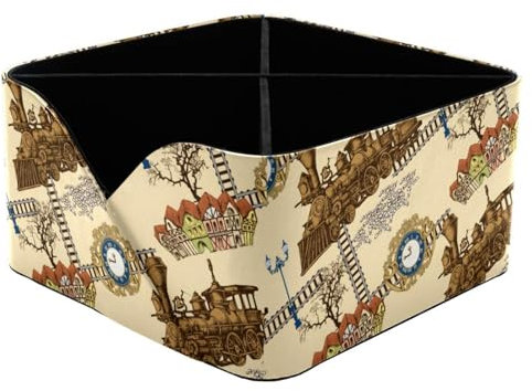 VAPOKF Vintage Train in the City Desk Organiser with 4 Compartments, Pencil Holders Pen Pot Storage Caddy for Desk, Desktop Storage Stationery Supplies for Home Office