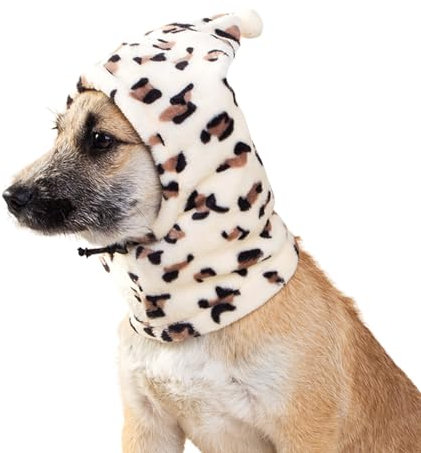 BT Bear Plush Hund Mütze, Warmer Ohrenschutz für Haustiere, Winter Kopfbedeckung mit Geräuschschutz für Kleine und Mittlere Hunde (Leopard, S)