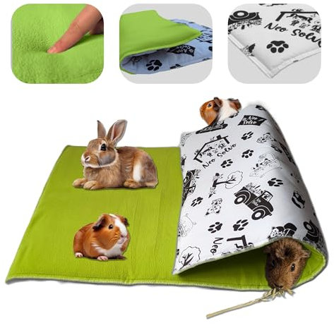NEO SOLVO Fleece Spielplatzmatte für Meerschweinchen und Kaninchen - Alles in einem: eine Decke, EIN riesiger Tunnel, EIN Haus, EIN Kissen und EIN Bett - 60 cm x 120 cm - Grün