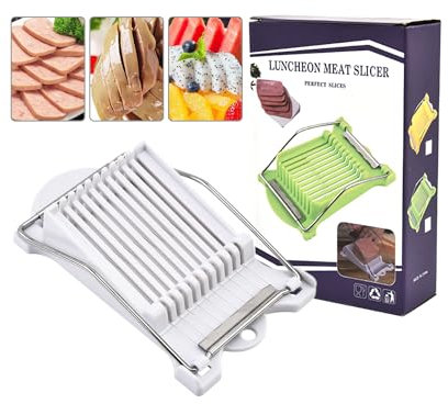 ICSTM Multipurpose Luncheon Meat Slicer,Stainless Steel Wire Egg Slicer,Cuts 11 Slices for Spam,Cheese,fruit,Soft Food and Ham (White)