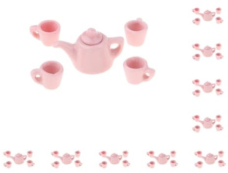 Paowsietiviity Juego de 10 tazas de té de porcelana en miniatura de casa de muñecas 1/12 de 5 piezas, color rosa