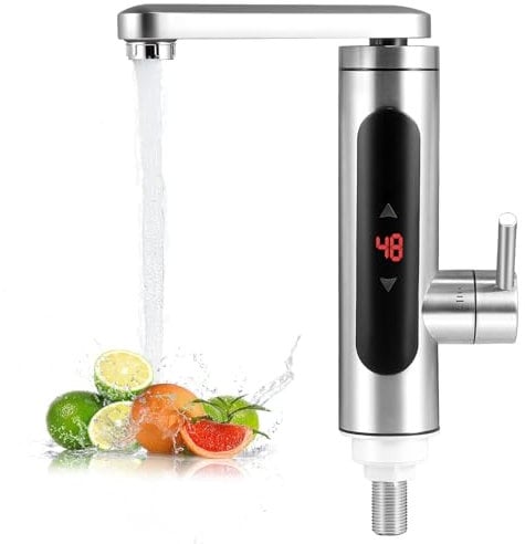 Instant Hot Water Tap, 360° Rotatable Stainless Steel Electric Water Heater with LED Digital Display, Under Sink Water Heater Boiling Water Tap for Sink, Basin Tap for Kitchen Bathroom