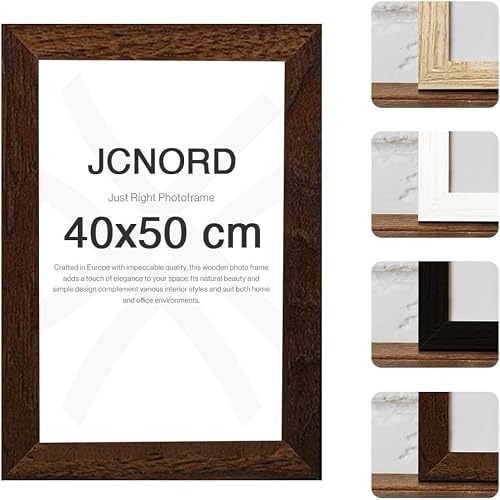 JCNORD MDF Walnussfarbener Holz Bilderrahmen 40x50 cm mit bruchsicherem Acrylglas | Moderner Fotorahmen für Wände und Tische