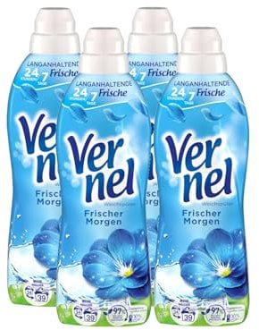 VERNEL Frischer Morgen Weichspüler 4x 39 WL (156 Waschladungen), Wäscheduft für 24 Stunden & 7 Tage langanhaltende Frische mit einzigartiger Duft-Technologie, recycelbare Flasche