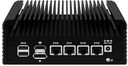 ROUAFWIT Micro Firewall Mini PC Core i3 N305 12TH Gen 8C/8T Fanless, DDR5 8GB RAM 256GB SSD Router Appliance Computer, Support Windows, OPNsense, 4 x 2.5Gbe i226-V, TF Slot, AES-NI