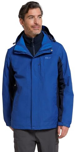 Mountain Warehouse Thunderstorm Mens 3 in 1 Jacket - Breathable Mens Coat, Waterproof Rain Coat, Taped Seams, Detachable Inner Fleece Rain Jacket - For Travelling Cobalt XXS