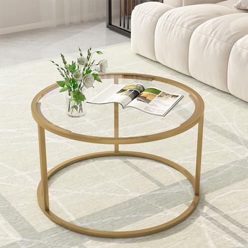 Mesa de Centro Moderna de Cristal, Mueble Color Dorado