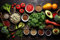 adrium Acryl-Bild 140 x 90 cm: Frisches, gesundes Essen auf Holzhintergrund (218488283)