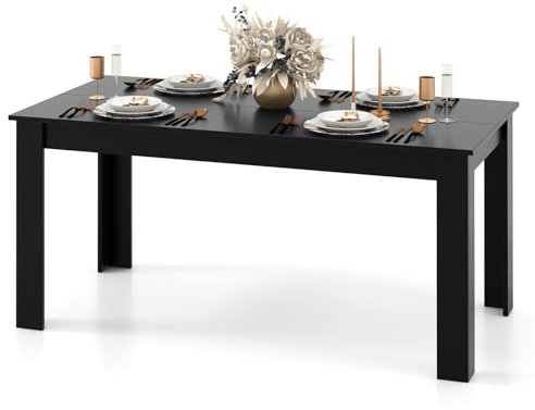 COSTWAY Esstisch Holz, 160 x 80 cm, großer Tisch, rechteckiger Küchentisch, Esszimmertisch für 6-8 Personen, moderner Holztisch für Esszimmer & Küche, Speisetisch Schwarz