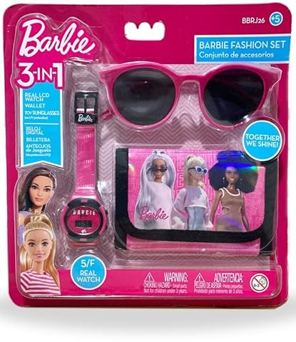 Barbie Fashion Set, Girls Toy Gift Set: LCD Watch, Sunglasses, and Wallet - for Kids Ages 3 and Up