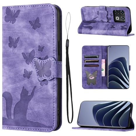 LSPCASA Housse Protection pour OnePlus 10 Pro 5G 6.7 Pouces Matériau en Cuir PU Coque OnePlus 10 Pro avec Fentes pour Cartes OnePlus 10 Pro Coque Violet