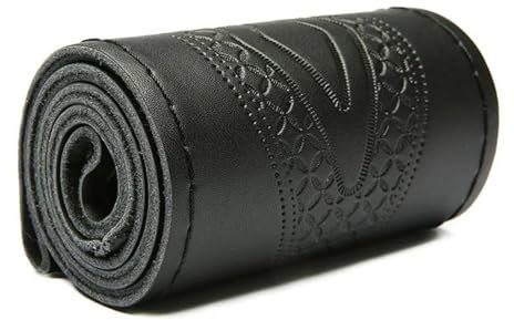Lenkradschutz Echtes Leder Auto Lenkrad Abdeckung Mode Geprägte Rindsleder Lenkrad Wrap Geflecht Mit Nadel Faden 38 cm Lenkradhülle(Schwarzer Faden)