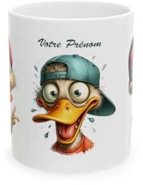 Jm-Déco Mug personnalisé personnalisable Canard avec prénom ou petit texte - Idée cadeau - Tasse Humour Rigolo Fun