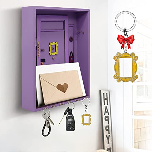 VUEJIC Friends Key Holder & Monica's Door Frame Keychain Cute Home Gift for TV Show Merchandise Lovers, Purple Handmade Home Decorative Wall, Organizer Mail Key Holder for Wall (Gold Gift)