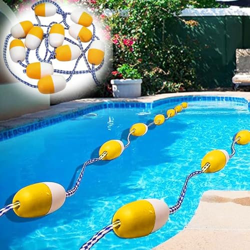 Yard Pool Lane Lines 23 meter 25m 50m, Swimming Pool Divider Rope Float, Floating Pool Safety Rope, Competitive Pool Racing Buoy Ball - Yellow White(L25m/82ft)