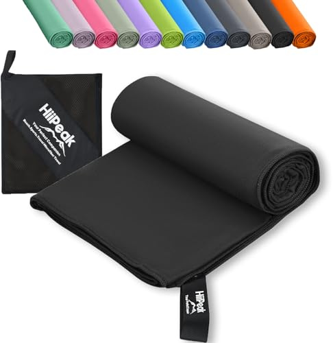 HiiPeak Microfibre Towel Compact Camping Gym towel - Quick Dry Lightweight Absorbent Sports Swimming traveling Hiking Drying Towel for Men,Women (Black-1pack, 40cm x 80cm)