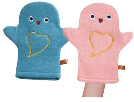 Generisch Lot de 2 gants de toilette double face doux pour enfants - Motif animal mignon - Facile à porter pour le bain ou la douche