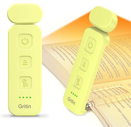Gritin Leselampe Buch Klemme, Wiederaufladbare Buchlampe mit 7 LEDs, 3 Farbtemperatur & Stufenlos Dimmbare Klemmleuchte mit Extra 5 Helligkeitsstufen Modi, Lange Laufzeit Leselicht -Cremegelb