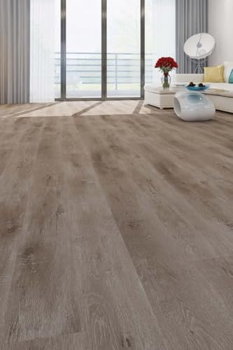 Klick Vinylboden Holzoptik dunkel für Wohnzimmer und Flur Rigid Vinyl mit SPC Träger Design Fußboden in Eichenoptik