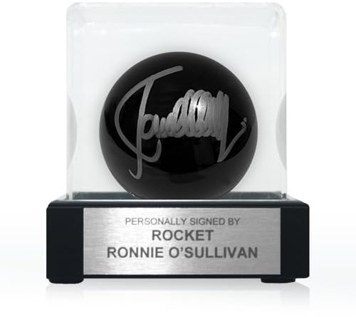 Exclusive Memorabilia Schwarzer Snookerball, signiert von Ronnie O'sullivan. In Vitrine mit Plakette