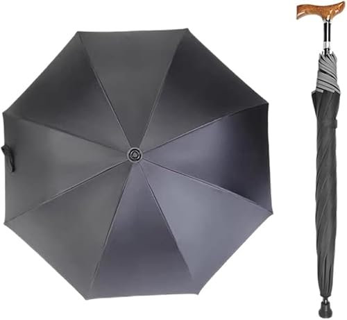 Höhenverstellbarer Gehstock-Regenschirm, sicher, speziell für Multifunktions-Stockschirme, leicht, für Herren und Damen, Krückenschirm, Schwarz, 76–80 cm