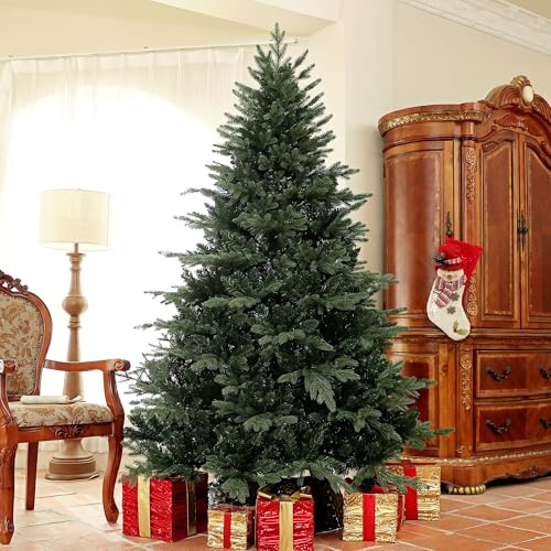 HOMCOM 7ft Artificial Spurce Christmas Tree 3116 Branch Tips Hinged Green | Foldable Steel Base, Realistic Xmas Tree, for Home Office