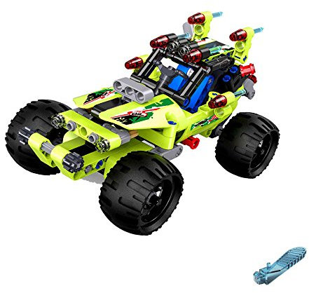 Buggy-Auto aus CaDA Baustein-Set mit Rückziehfunktion, Jeep-Fahrzeug Steck-Bausatz DIY Pull-Back Konstruktions-Spielzeug, Crawler aus Klemmbausteinen, Stunt-Car Technik-Bausatz f. Kinder u. Erwachsene