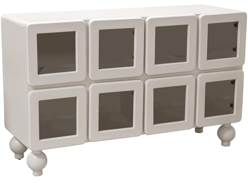 DRW Aparador con 8 Puertas con Cristal de Madera en Blanco 120x30x80 cm