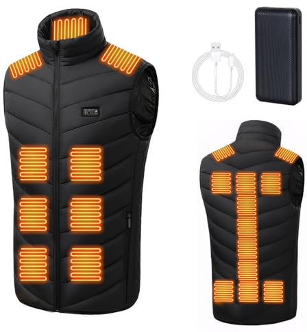 Todeco Gilet chauffant, veste chauffante pour homme/femme, avec 20000mAh batterie incluse, 3 Niveau de chauffant, pour Ski Plein Air Randonnée Hiver Moto Chasse Camping, Taille XL