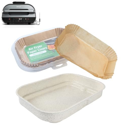 Grillpfanne und Luftfritteusen-Einsätze für Ninja Foodi FG551/DG551 Smart XL 6-in-1-Grillzubehör, antihaftbeschichteter Keramik-Kochtopf für Ninja Foodi DG551 Ersatzteile, 100 Stück Pergamentpapier