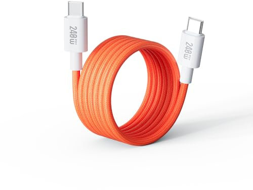 Mizi 240W Magnetic USB C Cable [1M Auto-Coiled], Fast Charging Type-C Charger Cord for iPhone 16/15/14 Pro Max, MacBook, iPad, Sam sung Galaxy S24/S23, Pixel & More – Orange