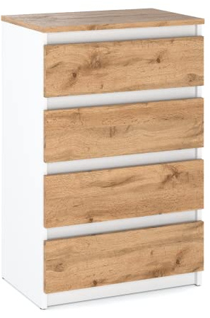 MRBLS_HOME Kommode mit 4 Schubladen - Holz Sideboard 60 x 92,5 x 33,5 cm (B/H/T) - Schmale Kommode für Schlafzimmer & Flur - Regal mit Schubladen - Schrank mit Schubladen (Weiß Matt - Wotan)