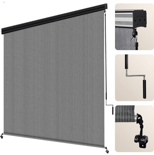 Artpuch Premium Outdoor Roller Shade 8' W x 6' H, Exterior Cordless Patio Shades Roll Up Blinds with Aluminum Valance for Porch Pergola Backyad, Grey