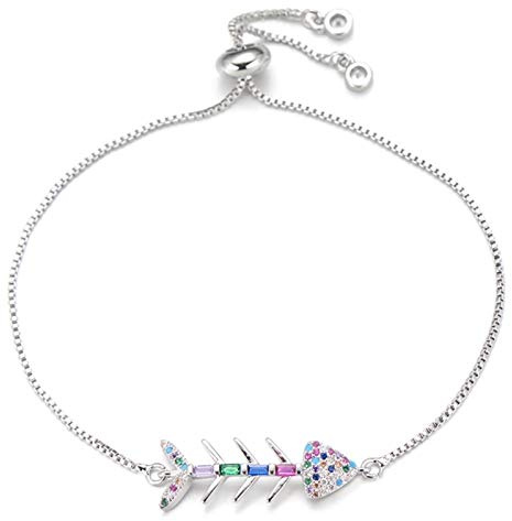 GMJGCIRVC Schöner mehrfarbiger Cubic Zirkonia Fishbone für Frauen Mädchen Anpassung der Kette
