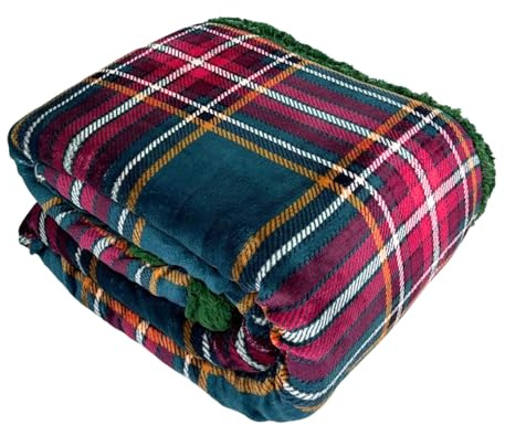 Tata Home Coperta Pile Matrimoniale Plaid Divano e Letto Pesante e Caldo Peluche con Retro Sherpa Fantasia Scozzese Misura 200x230 cm Mod. Tartan Colore Verde
