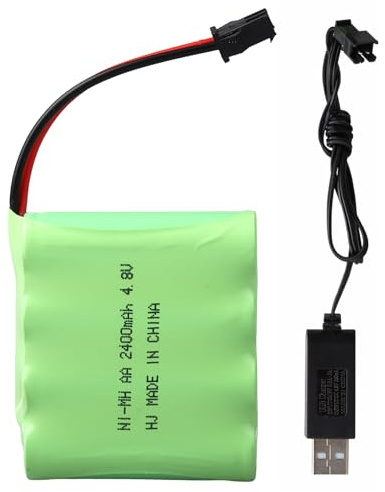 4.8V NiMH Battery, 2400mAh Rechargeable Battery SM-2P Plug with USB Charging Cable Suitable Compatible with RC/Remote Control Cars, Buggy, Boats, Helicopter, Airplane, Airsoft Guns