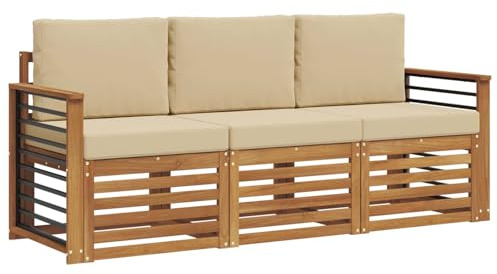 vidaXL Sofagarnituren 3 pcs Natur und Beige Massivholz Akazie, Moderne Gartenmöbelsets, wetterfeste Sitzmöbel, Akazien-Sofa, Flexible Lounge-Lösungen für die Terrasse