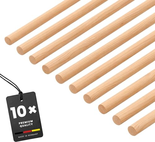 KGM Holzstäbe Ø 25 mm - Rundstab - Roh - Länge: 2400 mm - 10 Stk. | Massivholz, unbehandelt, glatte Oberfläche, überstreichbar, Rundholz für Modellbau & Basteln, lösemittelfrei, kürzbar