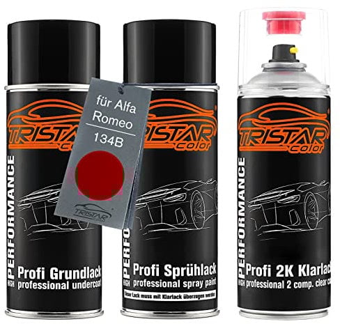 TRISTARcolor Vernice per auto Kit bombolette spray 2K per Alfa Romeo 134B Rosso Competizione Metallic Vernice di fondo vernice di base 2 componenti vernice trasparente