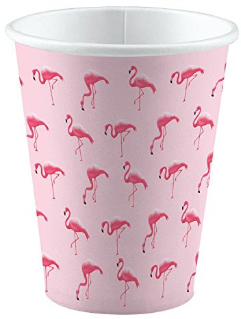 Amscan 9903327 - Becher Flamingo Paradise, 8 Stück, Papier, Füllmenge 250 ml, Partygeschirr