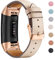 Mornex Strap Compatible for Fitbit Charge 3 Strap/Charge 3 SE/Charge 4 Leather Band, Classic Adjustable Replacement Wristband Fitness Accessories Metal Connectors,Rose Gold-Beige