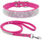 haoyueer Hundehalsband aus weichem Wildleder, schillernd, funkelnd, elegant, ausgefallen, mit Strasssteinen besetzt, für Haustiere, Welpen, Katzen, Hunde, Kombi-Set mit Leine (XXS, Hot Pink)