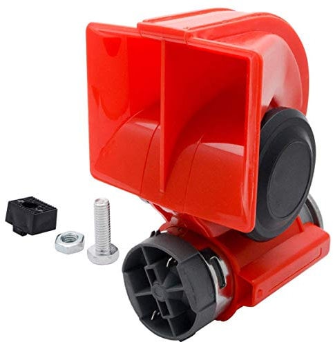 HugeAuto Car Compact Drucklufthupe 12V / 24V Dual Tone Super Loud Elektropumpe Drucklufthupe für PKW/LKW/Motorrad/Boot